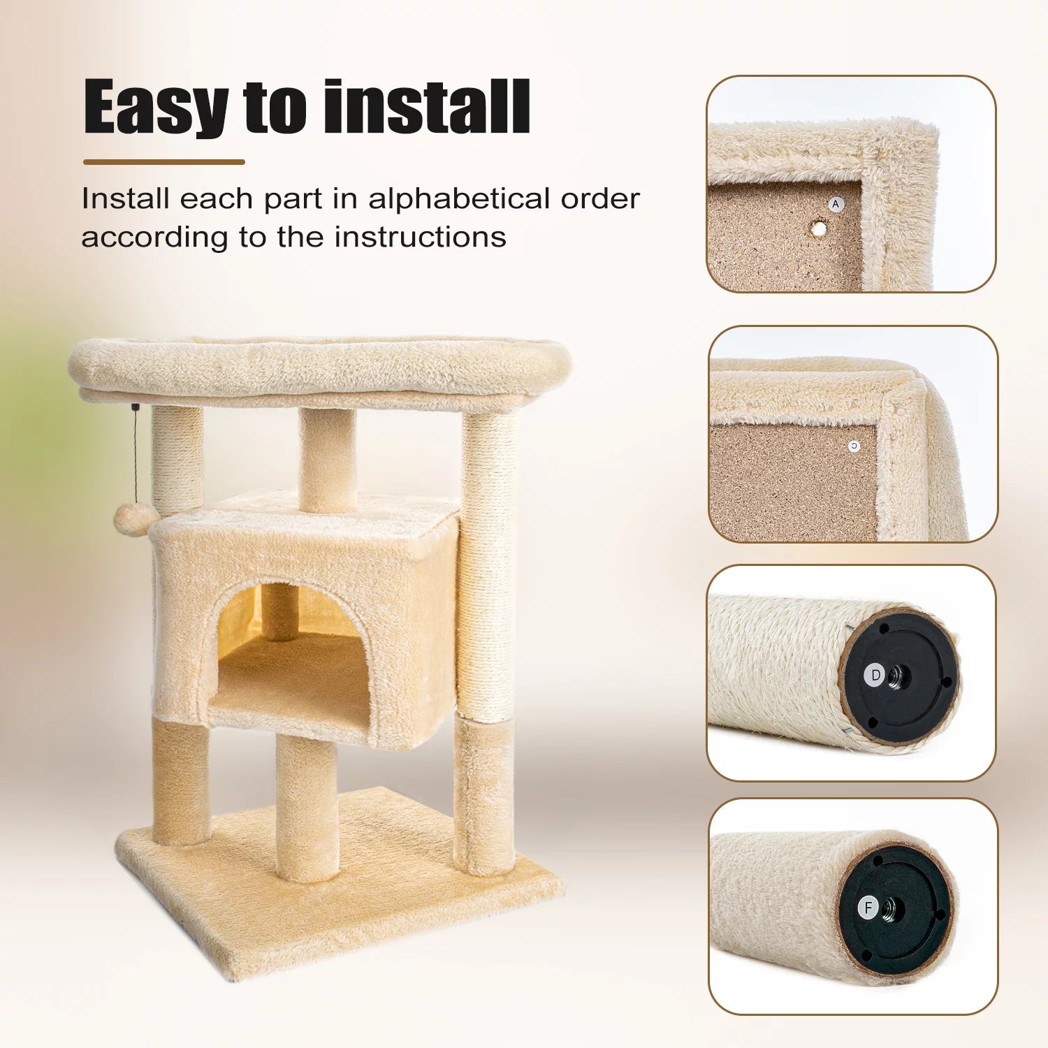 29" Cat Tree Tower for Indoor Cats Cat Condo with Sisal Scratching Posts, Plush Perch, Cat Bed Furniture, Beige