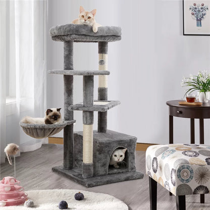 Cat Tree for Indoor Cats, 45Inches Multi-Level Cat Tower with Sisal Covered Scratching Posts, Spacious Condo, Cozy Hammock and Plush Top Perch