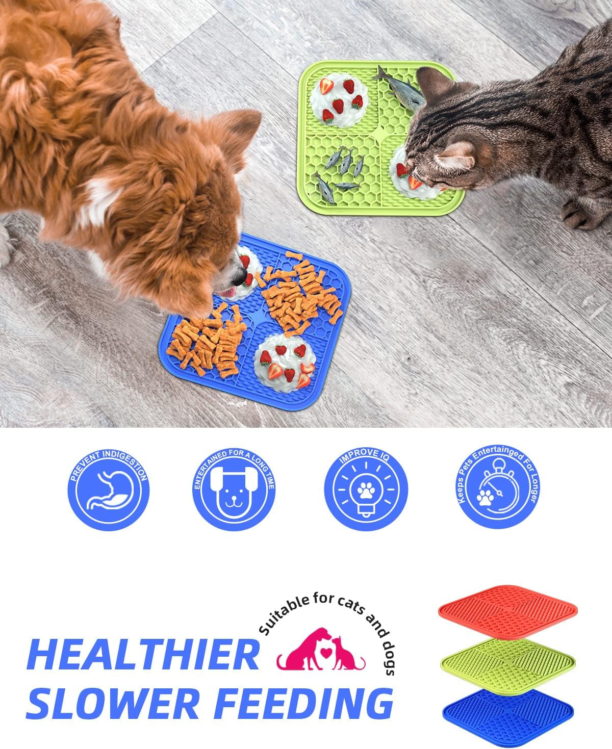 Lick Mat for Dogs - 3 Pack Slow Feeder for Puppy & Cat,Feeding Mat for Large&Small Dogs,Boredom and Anxiety Reducer,Perfect for Food, Treats, Yogurt and Peanut Butter