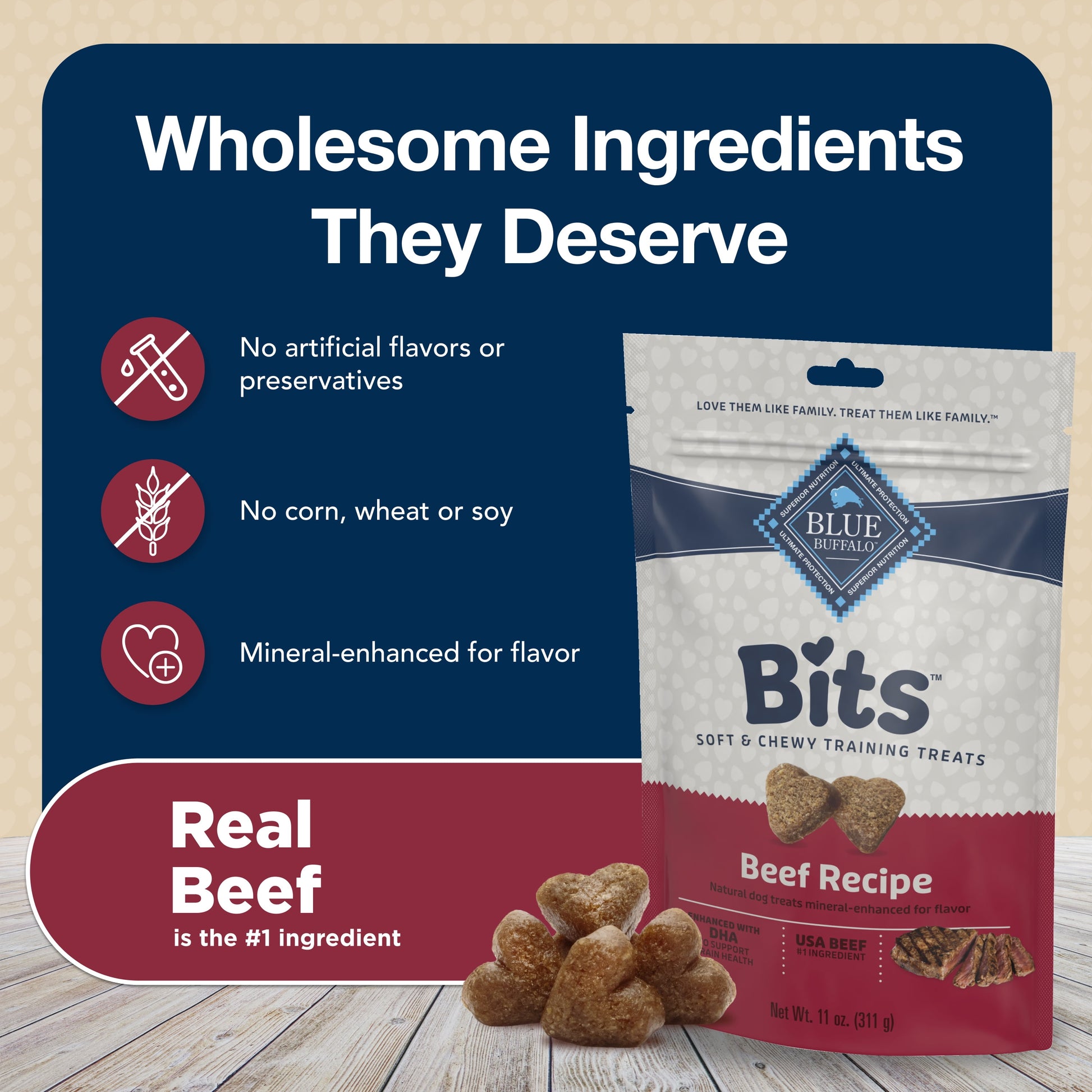 BLUE Bits Training Treats Beef Flavor Soft Treats for Dogs, Whole Grain, 9 Oz. Bag